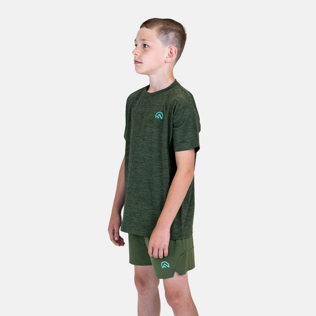 Flux Junior Marl T-Shirt / Versatility Shorts Set - Khaki/Alkaline