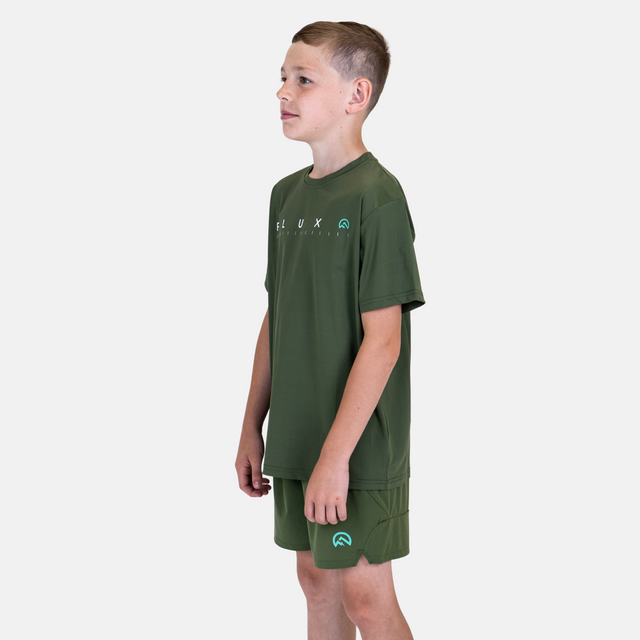 Flux Junior Graphic Logo T-Shirt - Khaki/Alkaline