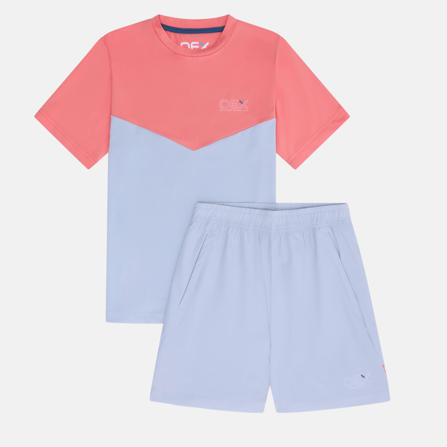 OEX Flynn T-Shirt / Shorts Set - Coral/Grey