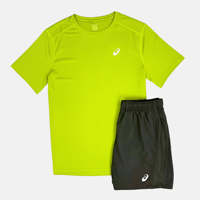 Asics Core T-Shirt / Shorts Set - Neon/Black