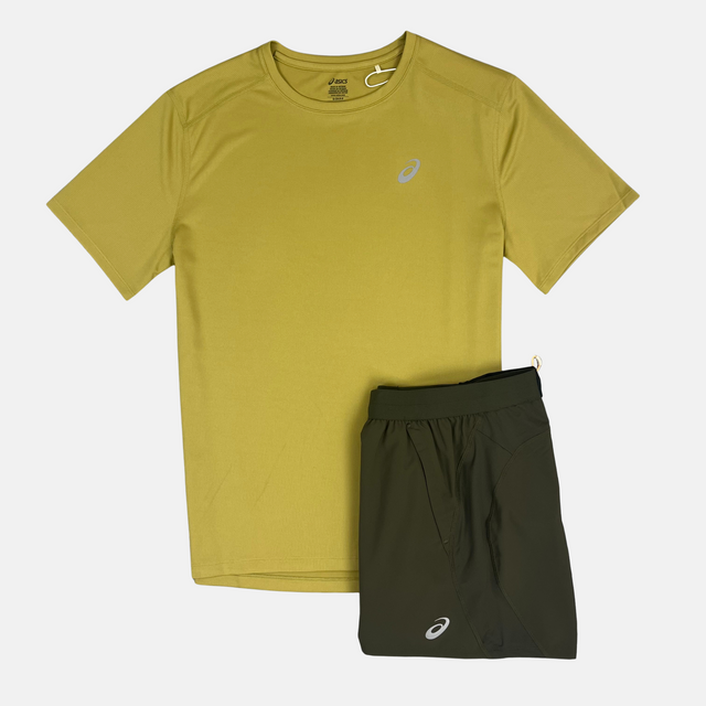 Asics Core T-Shirt / Road Shorts Set - Bronzine/Yellow