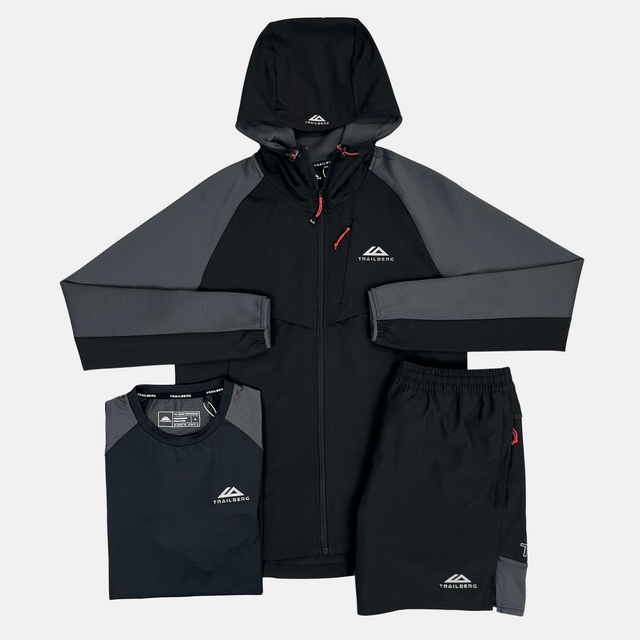 Trailberg Rapid Dash Hood / T-Shirt / Shorts Tri Set - Black/Grey