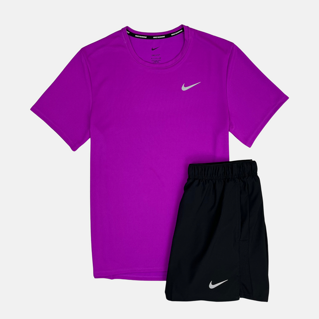 Nike Miler T-Shirt / Challenger Shorts Set - Purple/Black