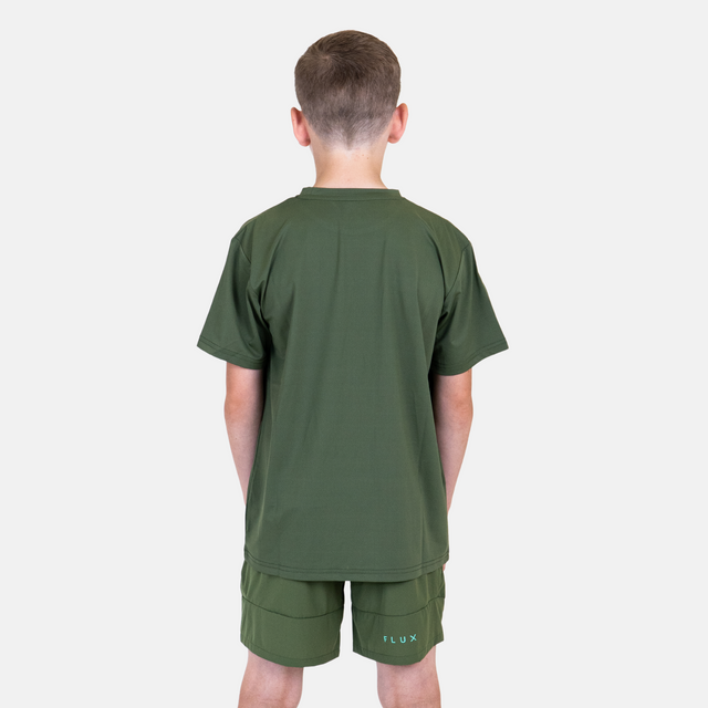 Flux Junior Graphic Logo T-Shirt - Khaki/Alkaline