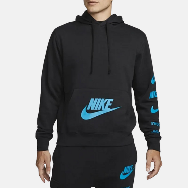 Nike Pullover Graphic Fleece Hoodie - Black/Blue