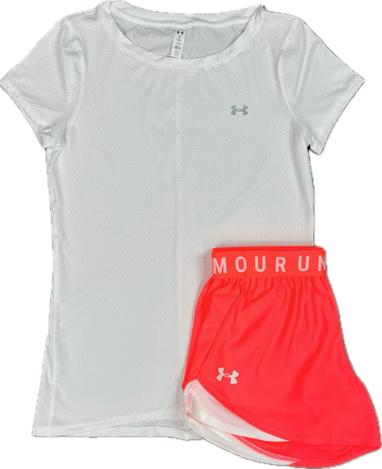 UNDER ARMOUR WOMEN S T SHIRT PLAY UP SHORTS SET WHITE CORAL