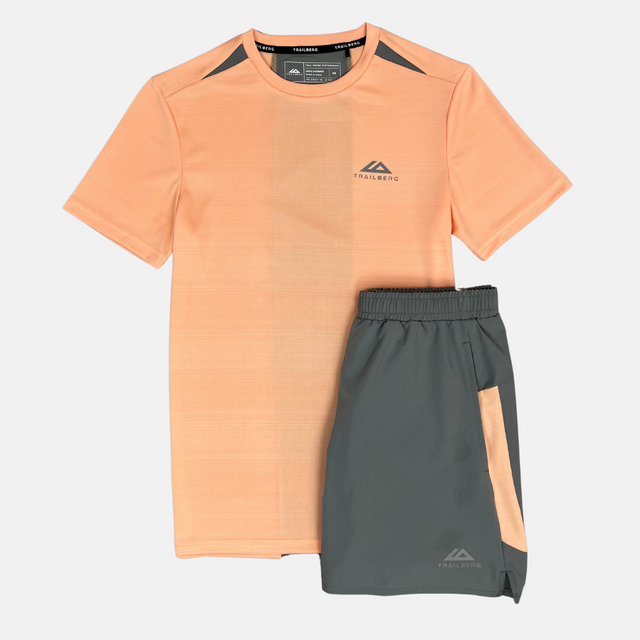 Trailberg Cloud SS25 T-Shirt / Shorts Set - Peach Nectar/Moon Grey