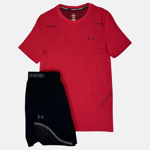 Under Armour Seamless Grid T-shirt / Shorts Set - Red/Black