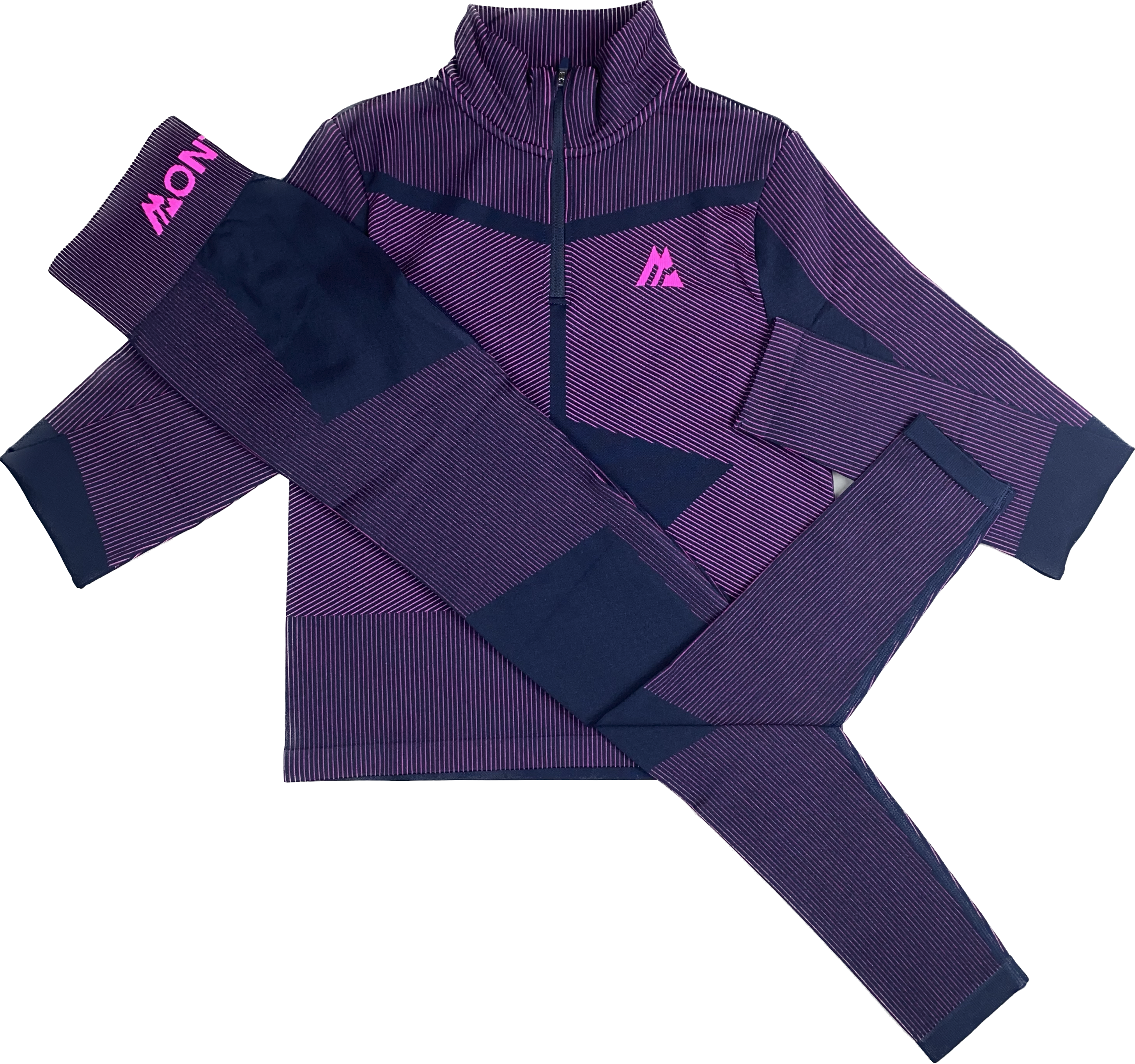 MONTIREX WOMEN’S ENERGY 2.0 SEAMLESS HALF ZIP LEGGINGS SET - MIDNIGHT BLUE/NEON PINK