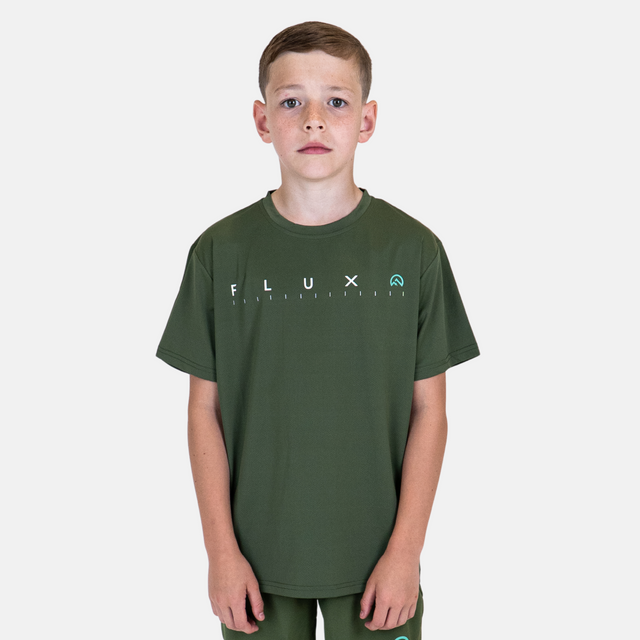 Flux Junior Graphic Logo T-Shirt - Khaki/Alkaline