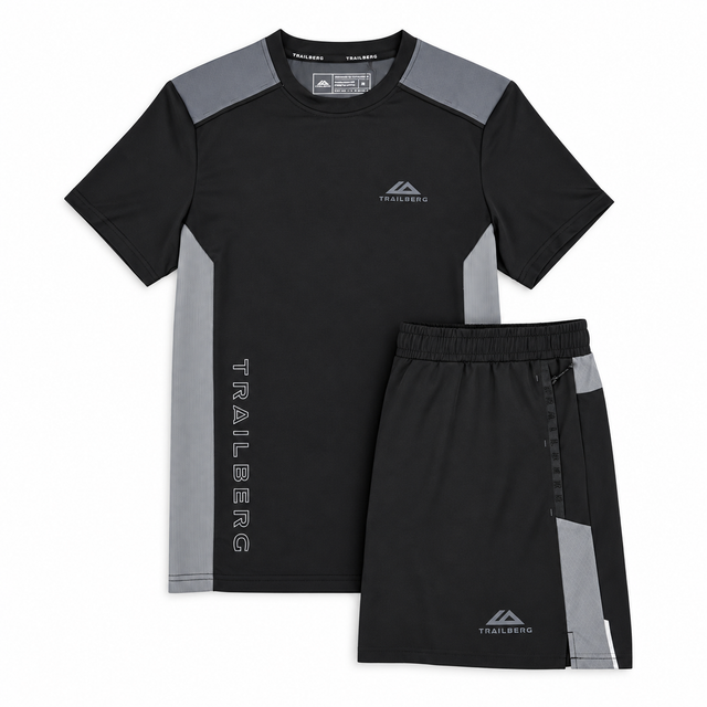 Trailberg Triathlon Ultra T-Shirt / Shorts Set - Black/Graphite Grey