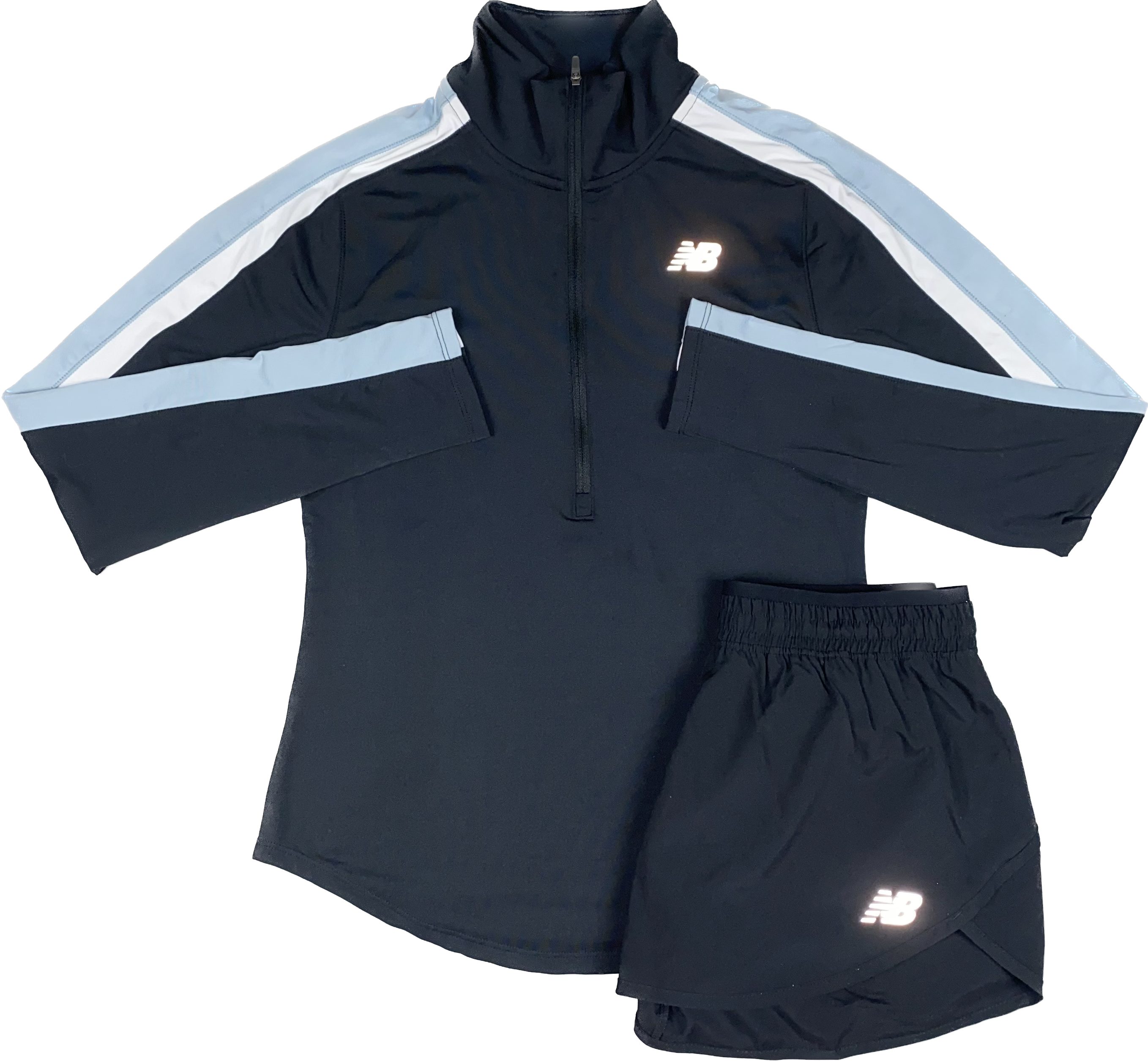 NEW BALANCE WOMEN’S ACCELERATE HALF ZIP SHORTS SET - BLUE STRIPE/BLACK