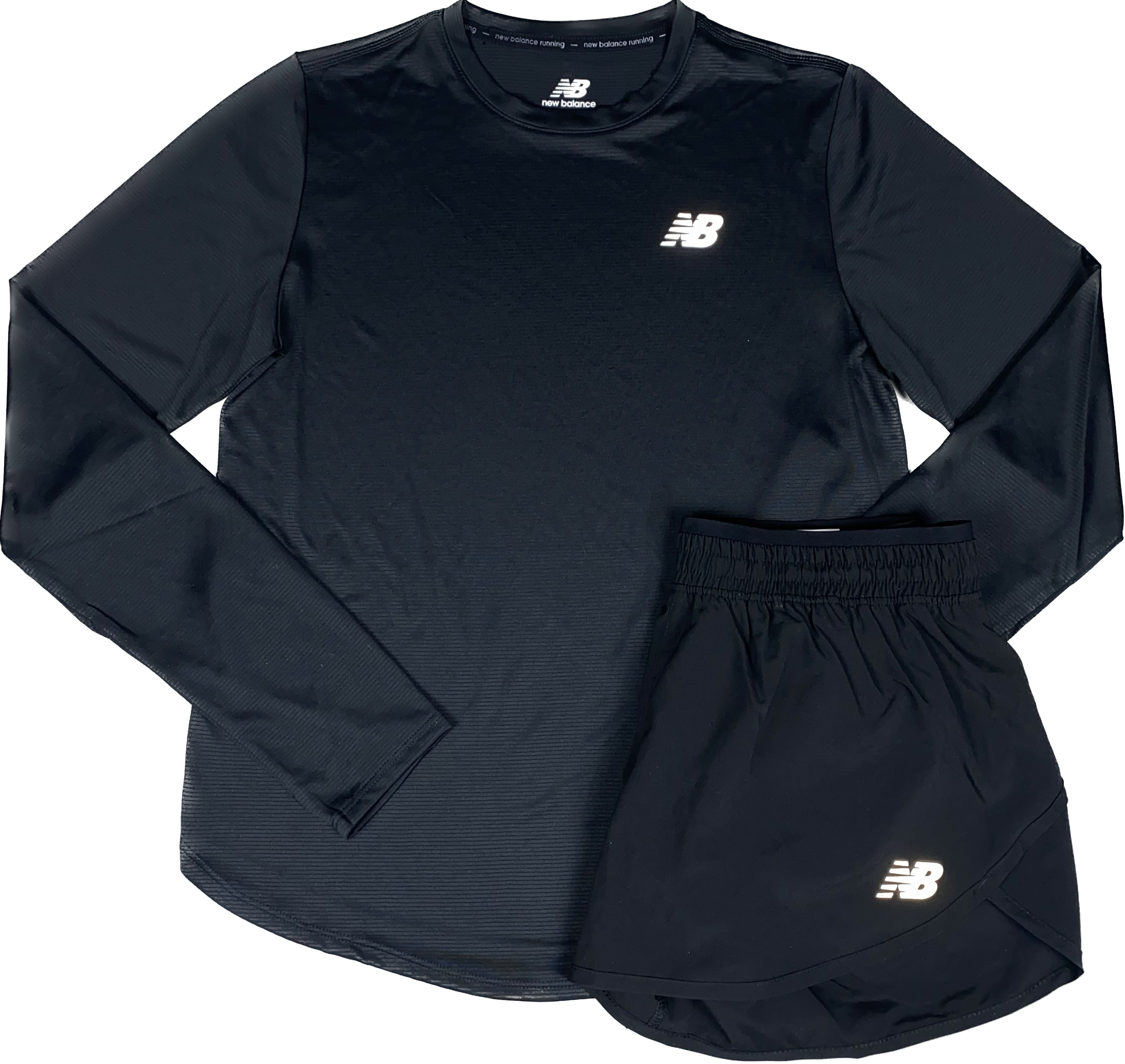 NEW BALANCE WOMEN’S ACCELERATE LONG SLEEVE TOP SHORTS SET - ALL BLACK
