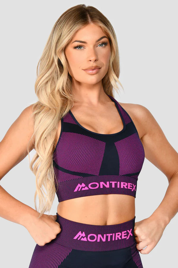 MONTIREX WOMEN'S ENERGY 2.0 SEAMLESS BRA TOP - MIDNIGHT BLUE/NEON PINK