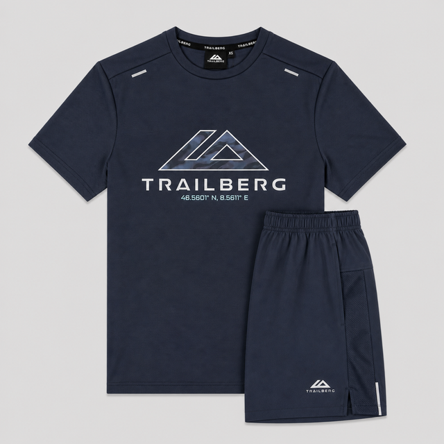 Trailberg Blur Logo T-Shirt / Shorts Set - Storm Blue