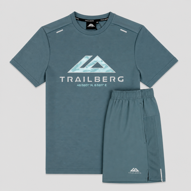 Trailberg Blur Logo T-Shirt / Shorts Set - Frosted Denim