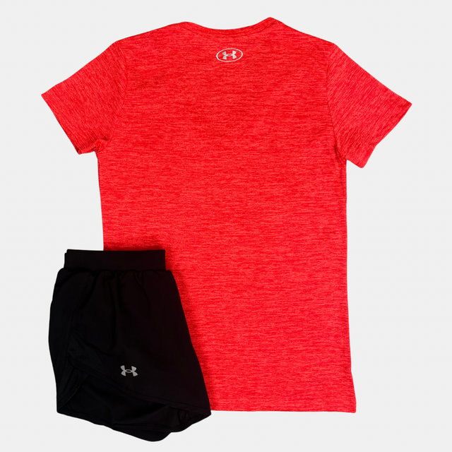 Under Armour Women's Tshirt / Fly Shorts Set - Red / Black