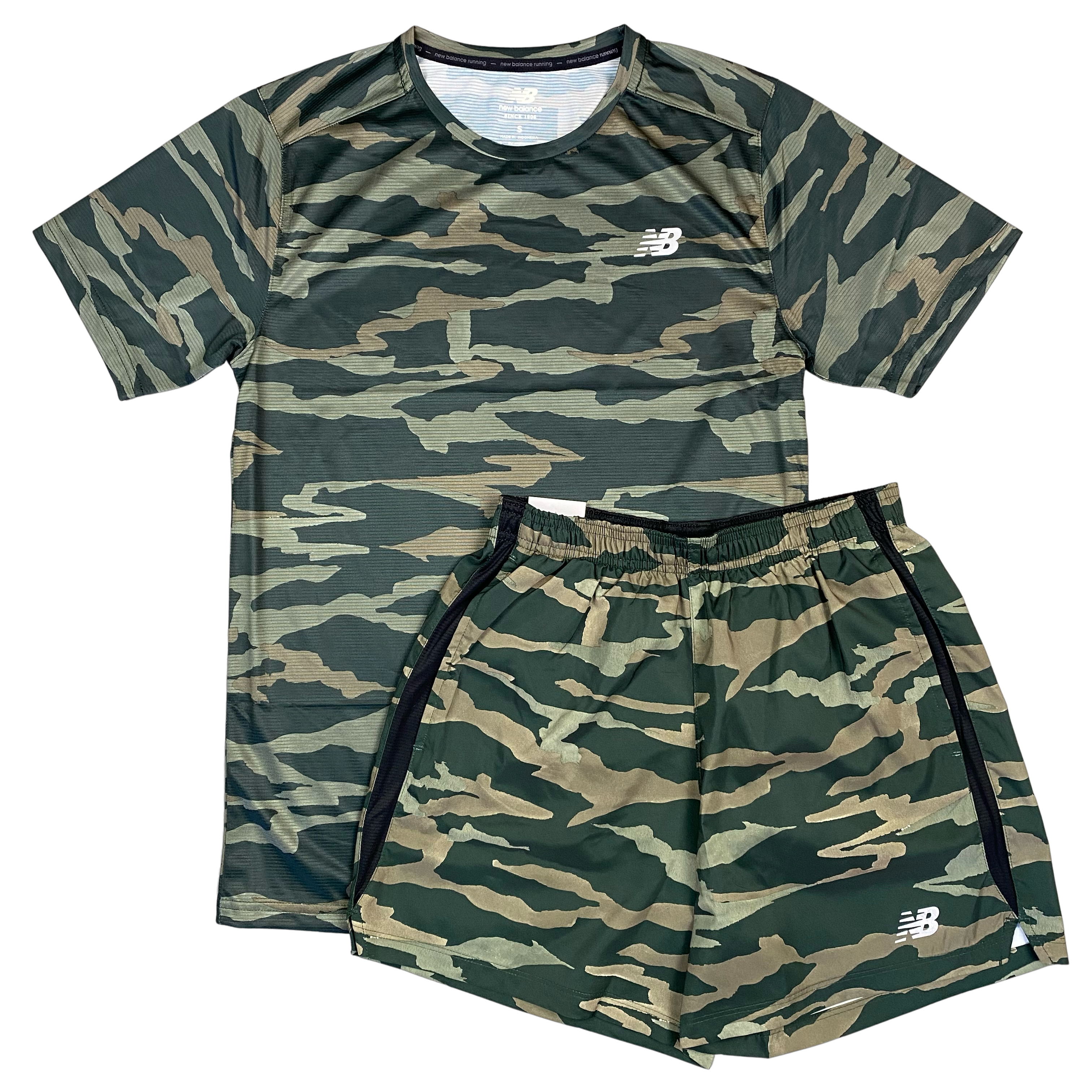 NEW BALANCE ACCELERATE TSHIRT / SHORTS SET - GREEN CAMO