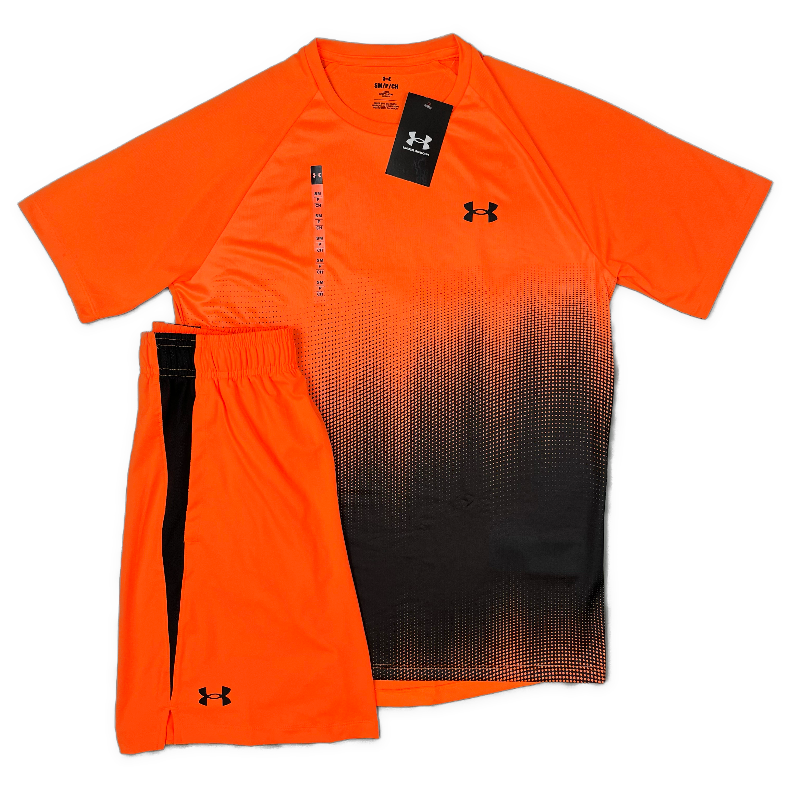 UNDER ARMOUR TECH FADE TSHIRT SHORTS SET ORANGE BLAST