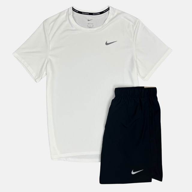 Nike Miler T-Shirt / Challenger Shorts Set - White/Black