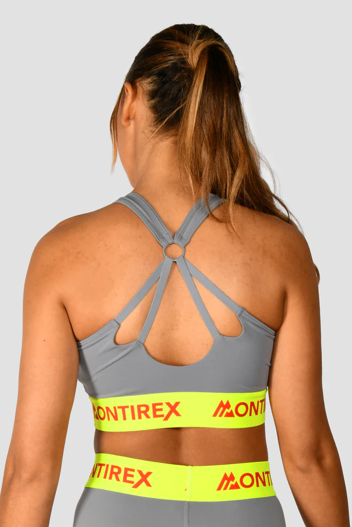 MONTIREX WOMEN'S ICON CONTRAST BRA TOP - GREY/OG NEON