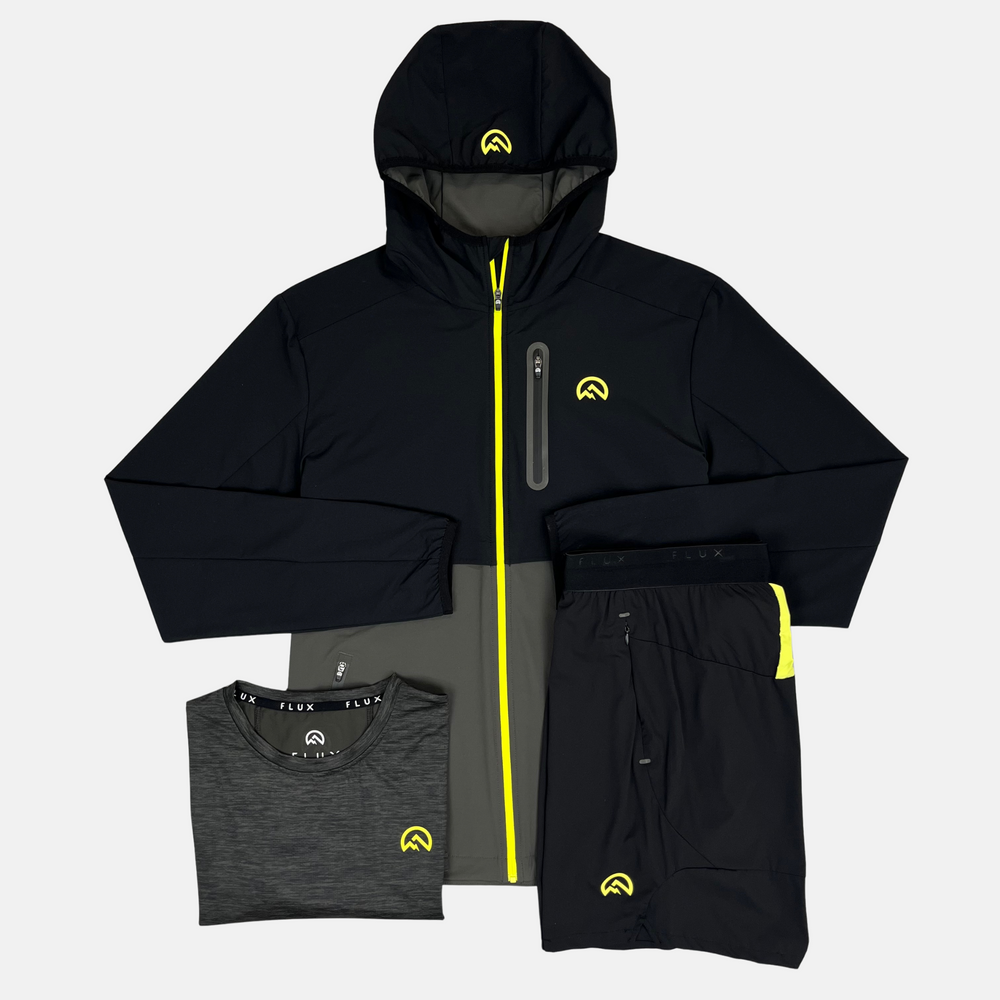 Flux Versatility Jacket / T-Shirt / Shorts Tri Set - Black/Neon
