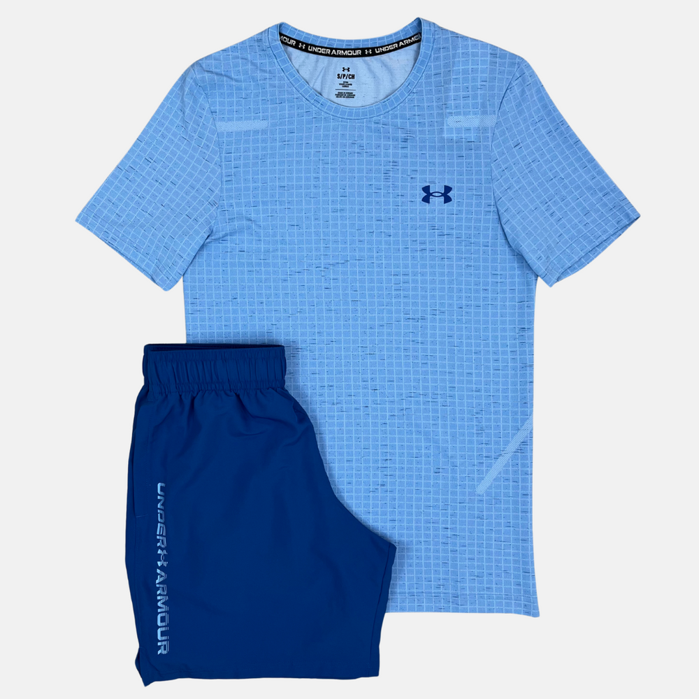 Under Armour Seamless Grid T-Shirt/Shorts Set - Sky Blue