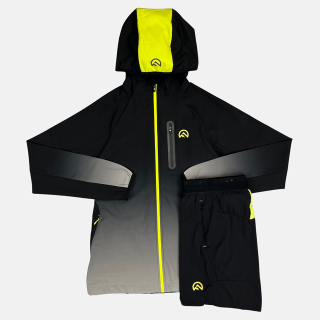 Flux Junior Gradient Jacket / Versatility Shorts Set - Black/Neon