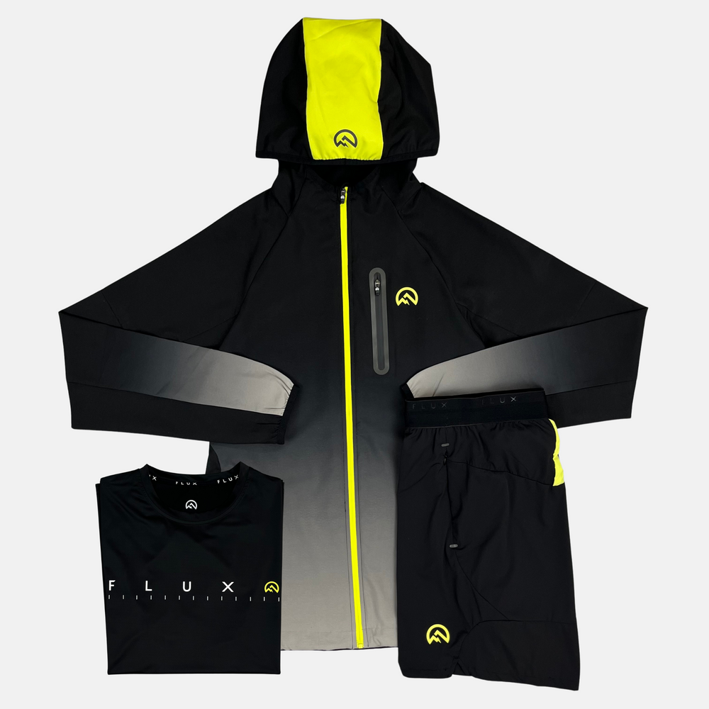 Flux Gradient Jacket / T-Shirt / Shorts Tri Set - Black/Neon