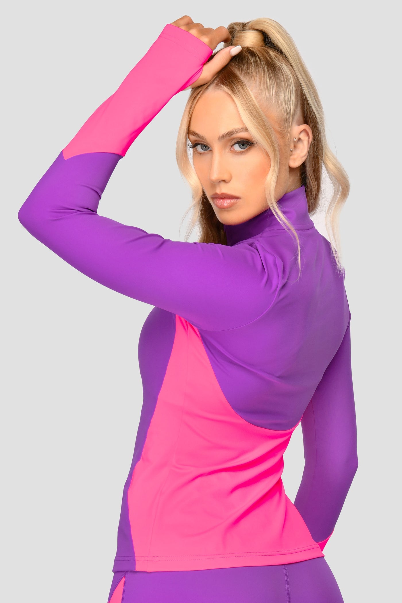 MONTIREX WOMEN'S POWER PANEL HALF ZIP TOP - PURPLE/NEON PINK