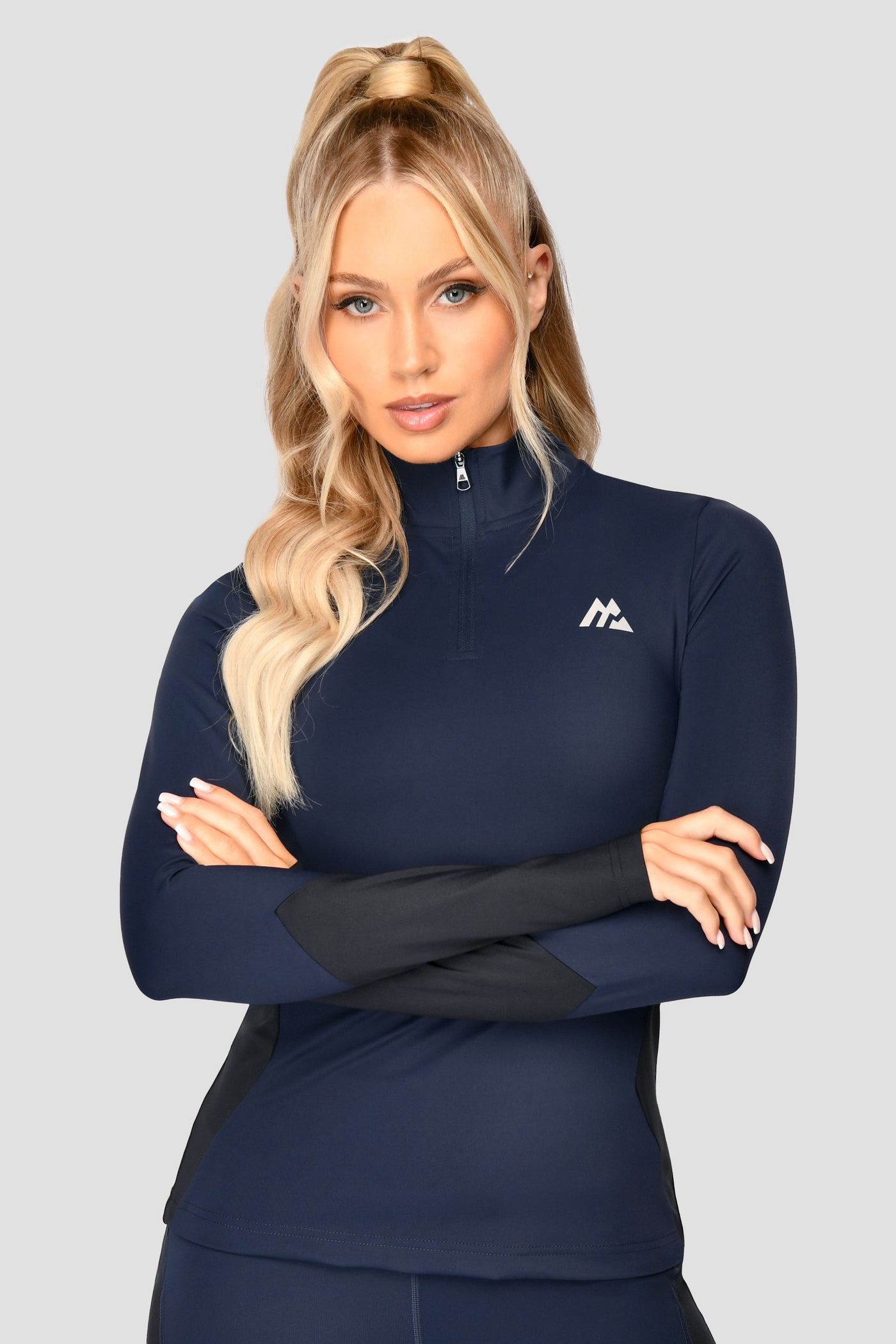 MONTIREX WOMEN'S POWER PANEL HALF ZIP TOP - MIDNIGHT BLUE/BLACK