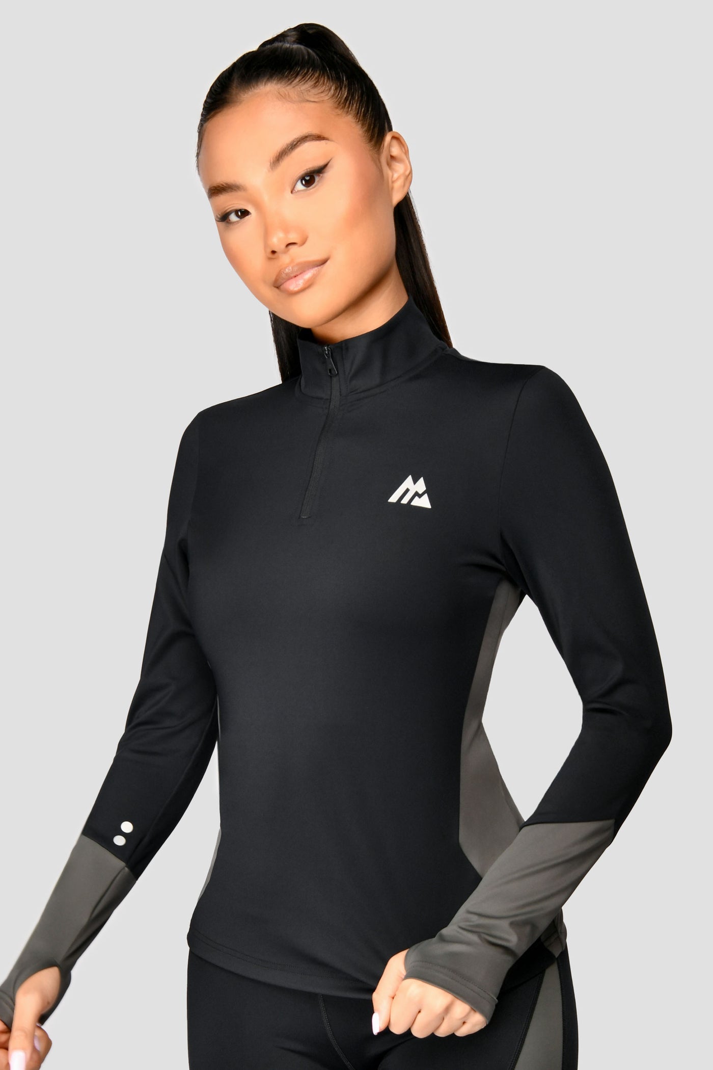 MONTIREX WOMEN'S POWER PANEL HALF ZIP TOP - BLACK/GREY