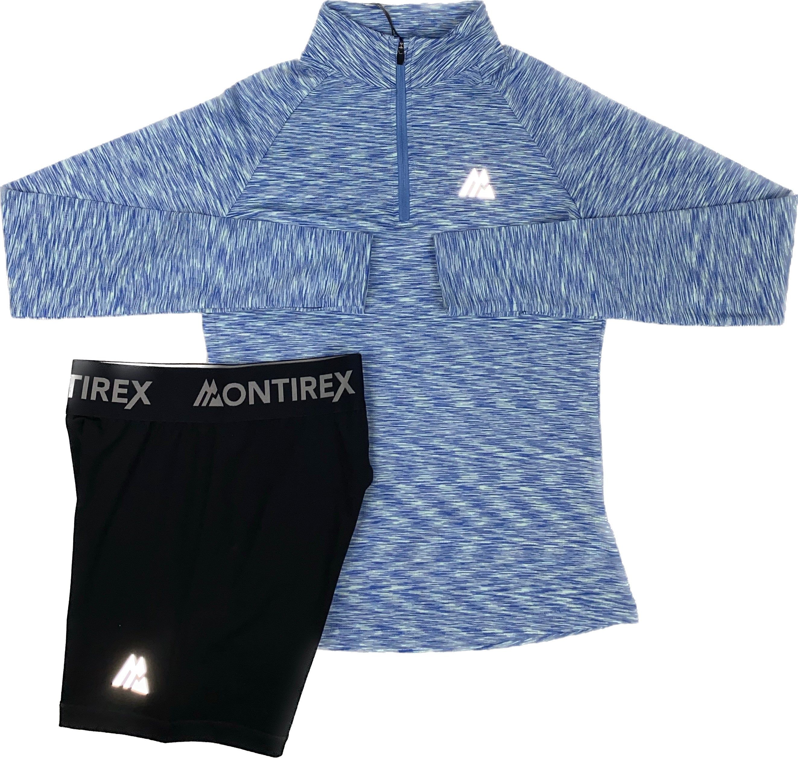 MONTIREX WOMEN’S TRAIL HALF ZIP BOOTY SHORTS SET - LIGHT BLUE/BLACK