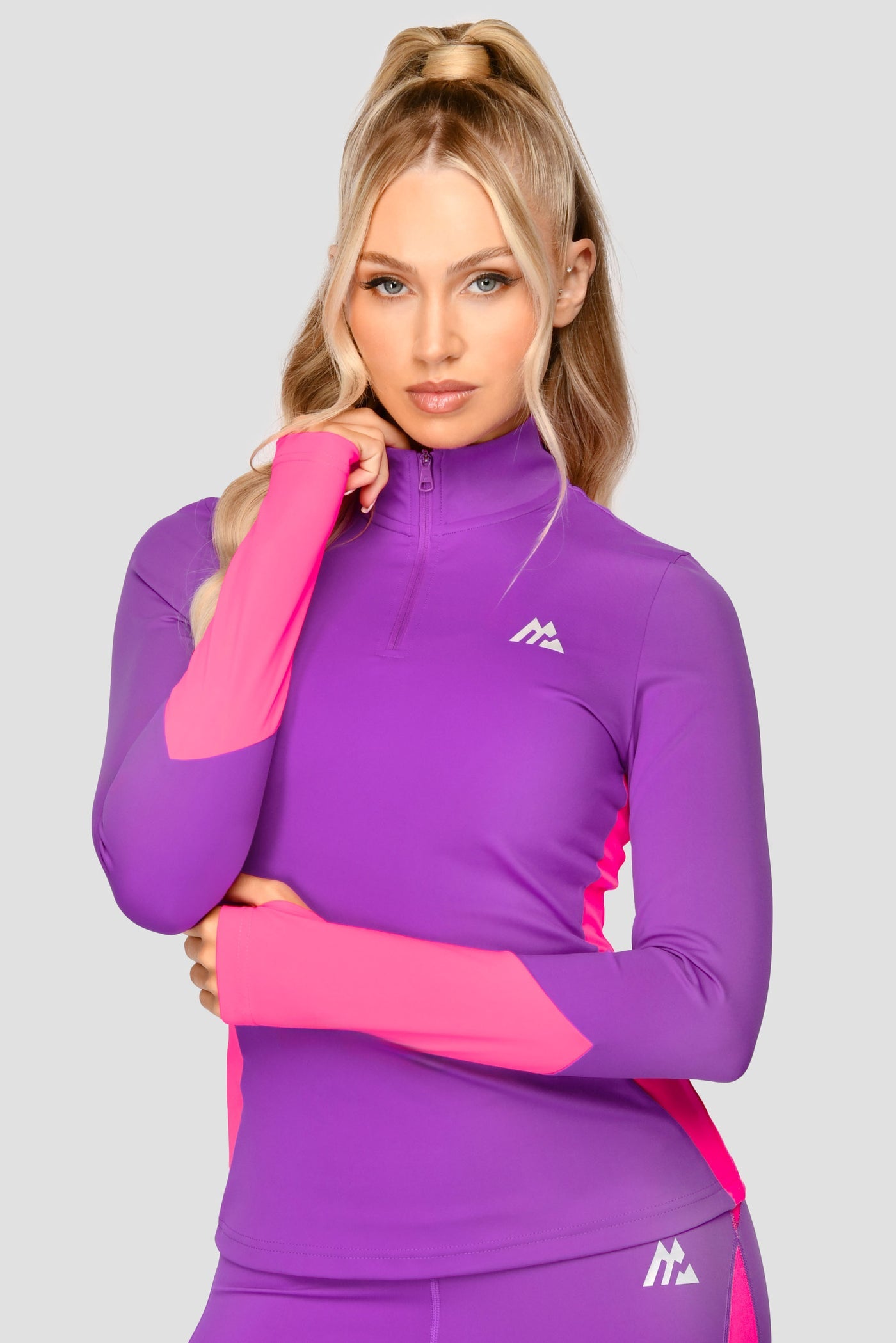 MONTIREX WOMEN'S POWER PANEL HALF ZIP TOP - PURPLE/NEON PINK