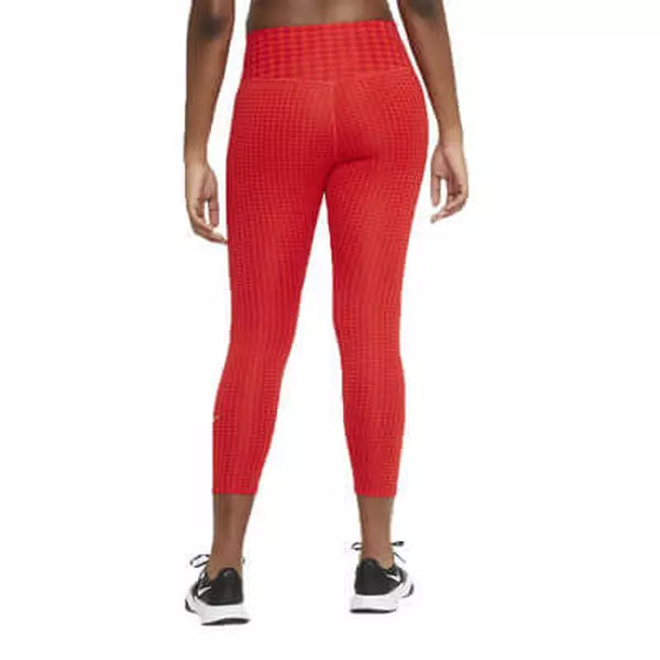 NIKE WOMEN'S DRI-FIT ONE ICON CLASH MID-RISE 7/8 PRINTED LEGGINGS - RED
