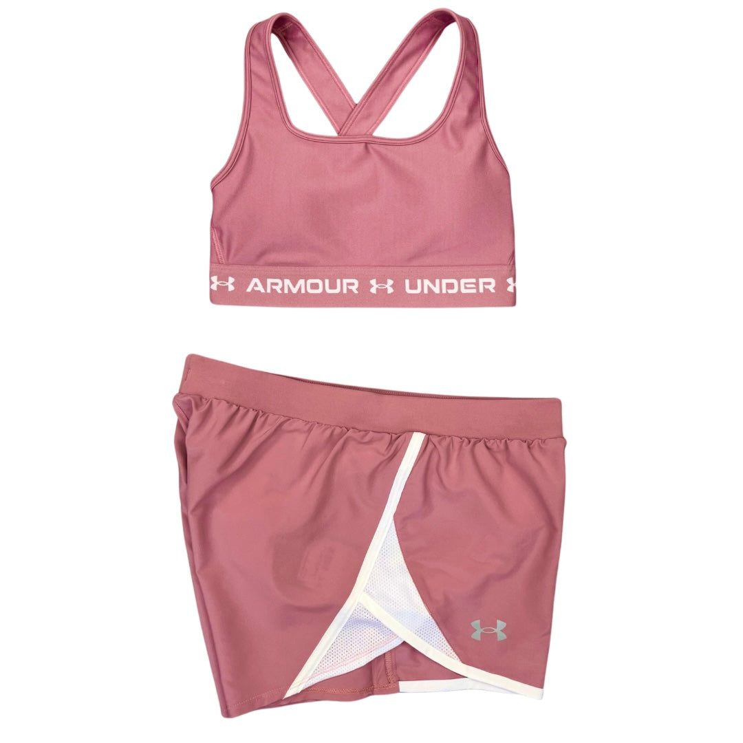 UNDER ARMOUR WOMEN’S CROSSBACK BRA FLY SHORTS SET - BABY PINK