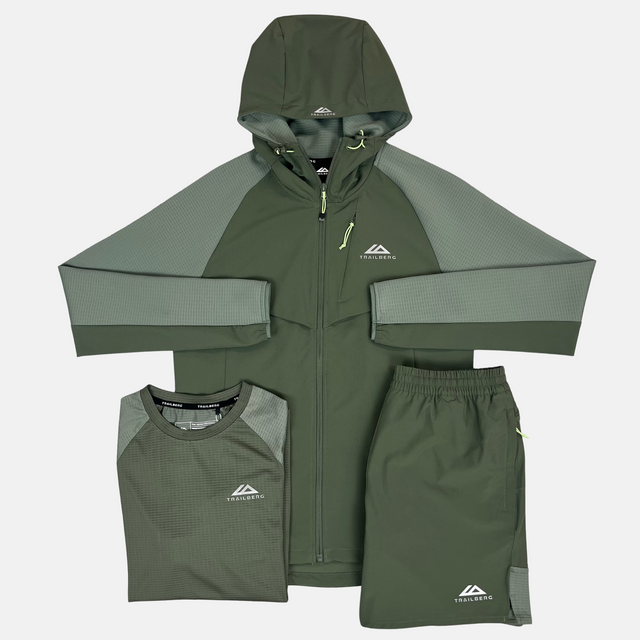 Trailberg Rapid Dash Hood / T-Shirt / Shorts Tri Set - Dark Fern