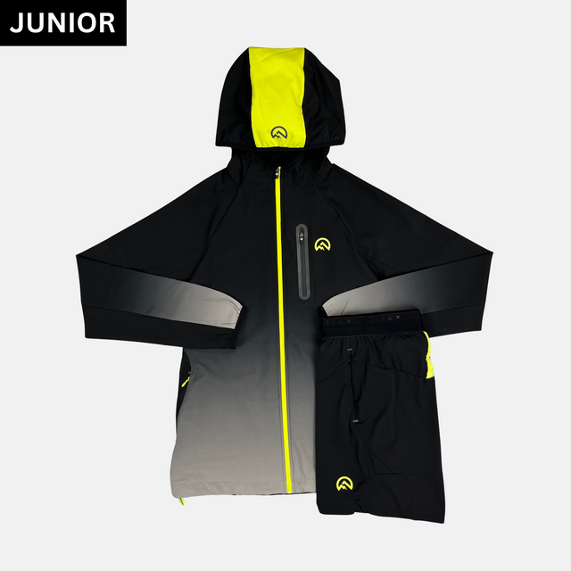 Flux Junior Gradient Jacket / Versatility Shorts Set - Black/Neon