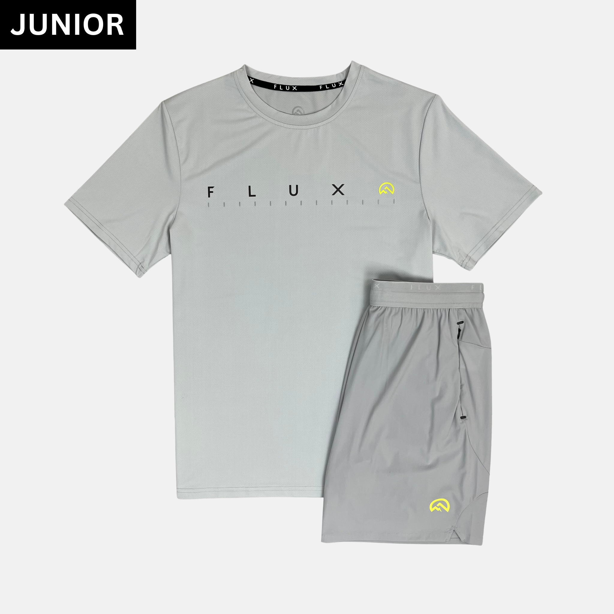 Flux Junior Graphic T-Shirt / Versatility Shorts Set - Silver/Neon