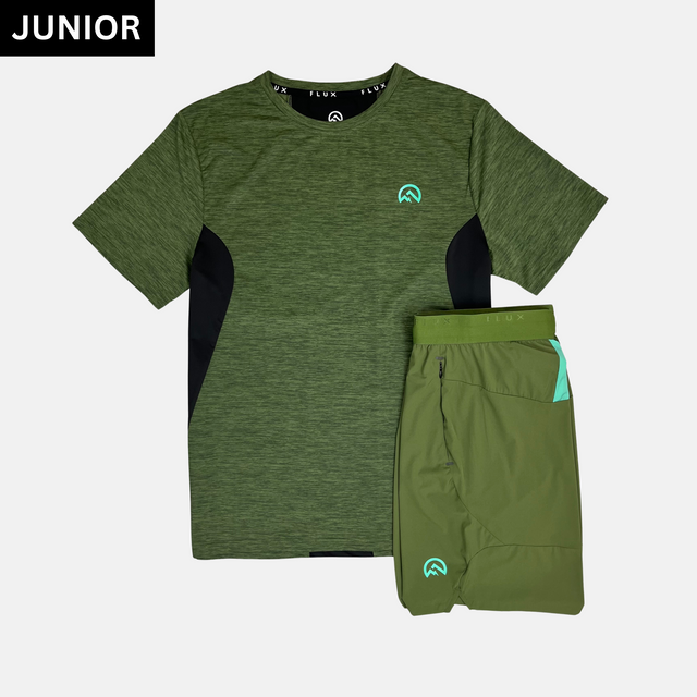 Flux Junior Marl T-Shirt / Versatility Shorts Set - Khaki/Alkaline