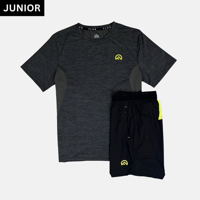 Flux Junior Marl T-Shirt / Versatility Shorts Set - Black/Neon