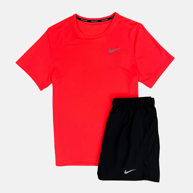 Nike Miler T-Shirt / Challenger Shorts Set - Crimson/Black