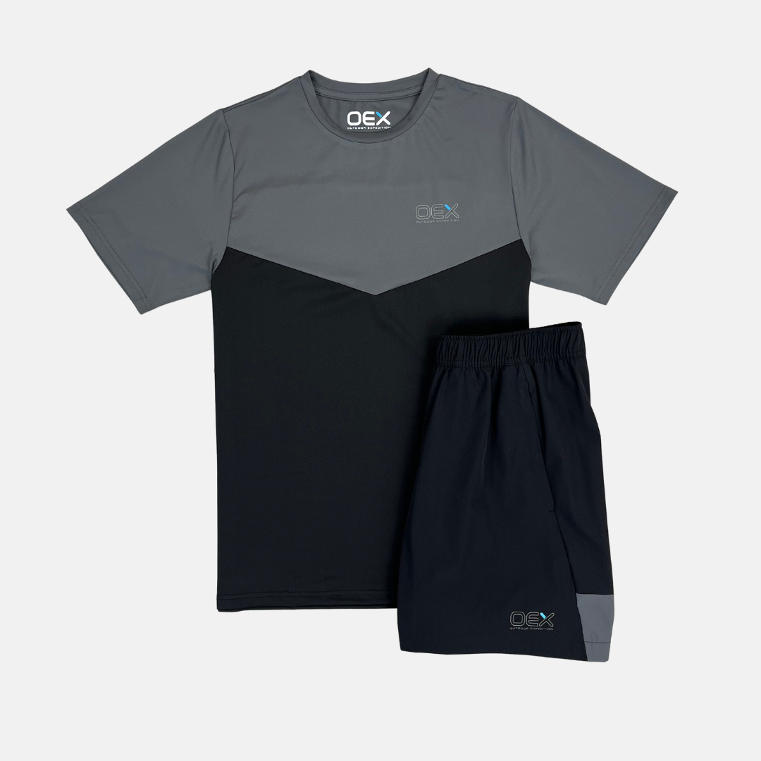 OEX Junior Flynn T-shirt / Shorts Set - Charcoal/Black