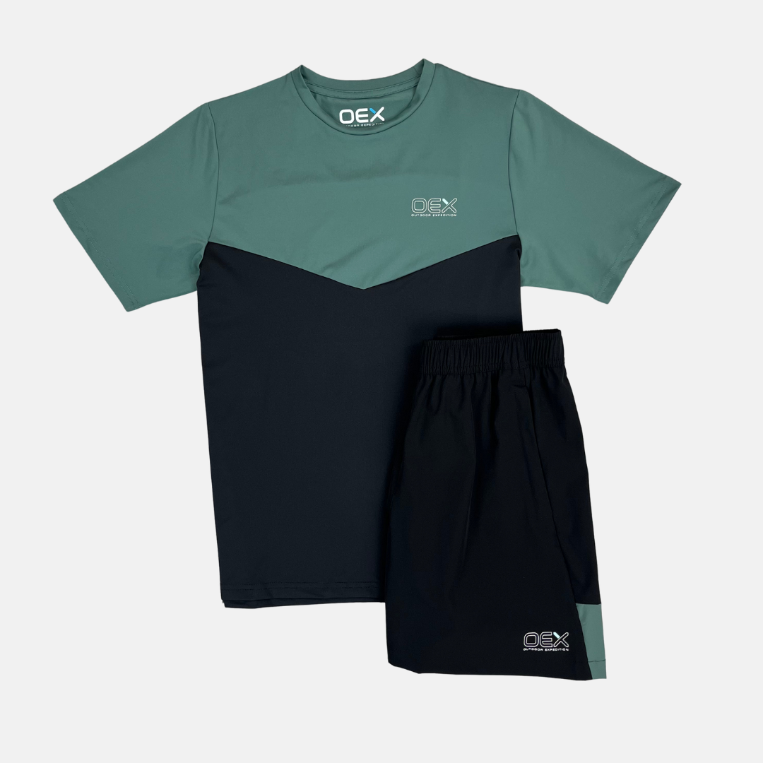 OEX Junior Flynn T-shirt / Shorts Set - Green / Black