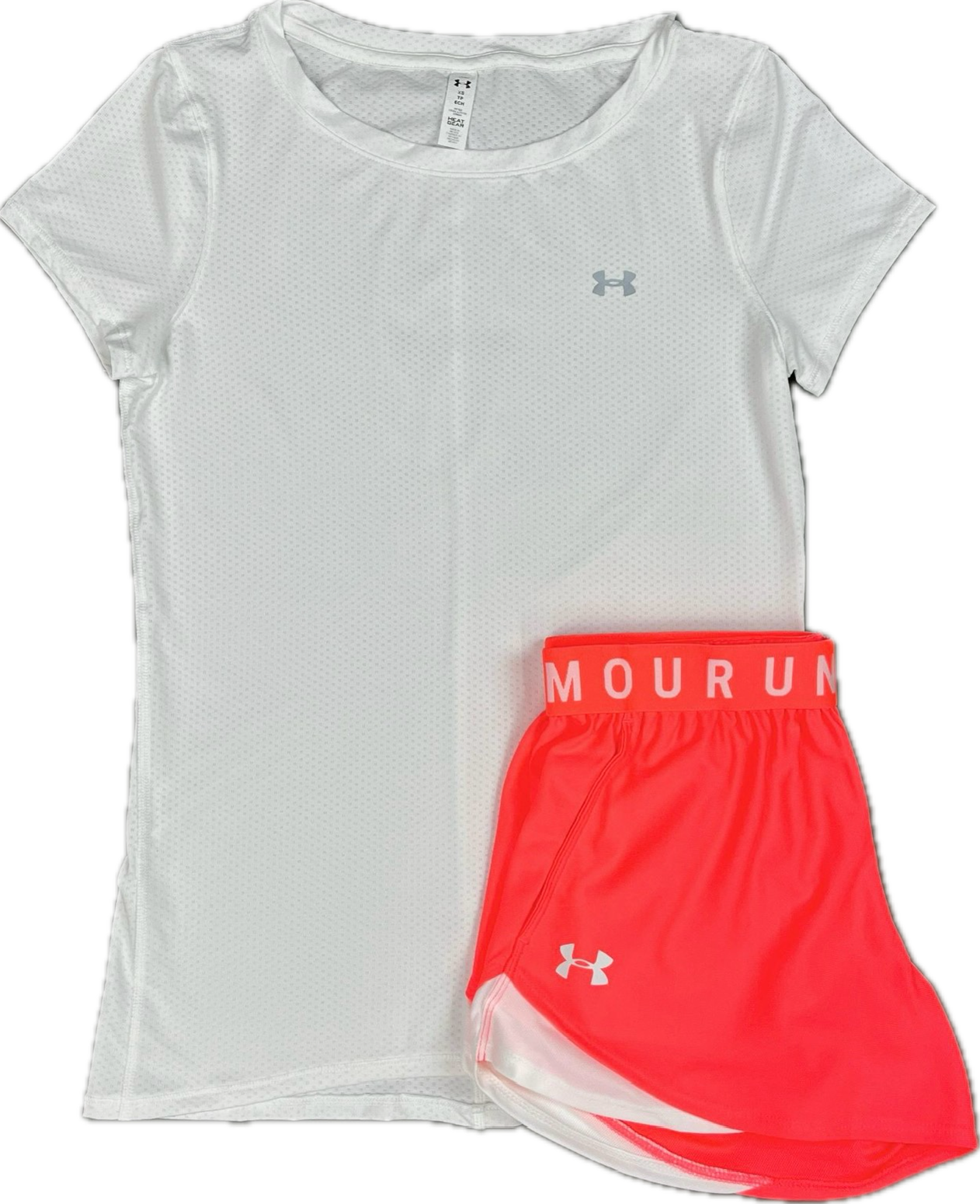 UNDER ARMOUR WOMEN'S T SHIRT PLAY UP SHORTS SET - WHITE/CORAL