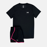 Under Armour Women's Tech Tshirt / Shorts Set - Black/Pink