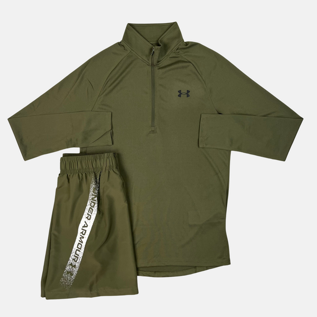 Under Armour 1/4 Zip / Woven Shorts Set - Khaki