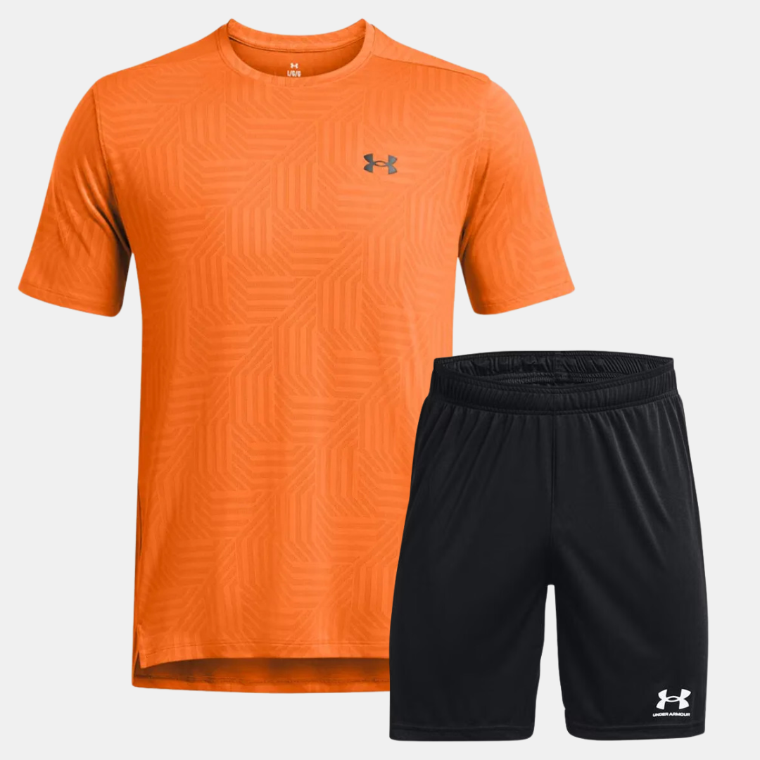 Under Armour Geotessa Tshirt / Shorts Set - Orange Black