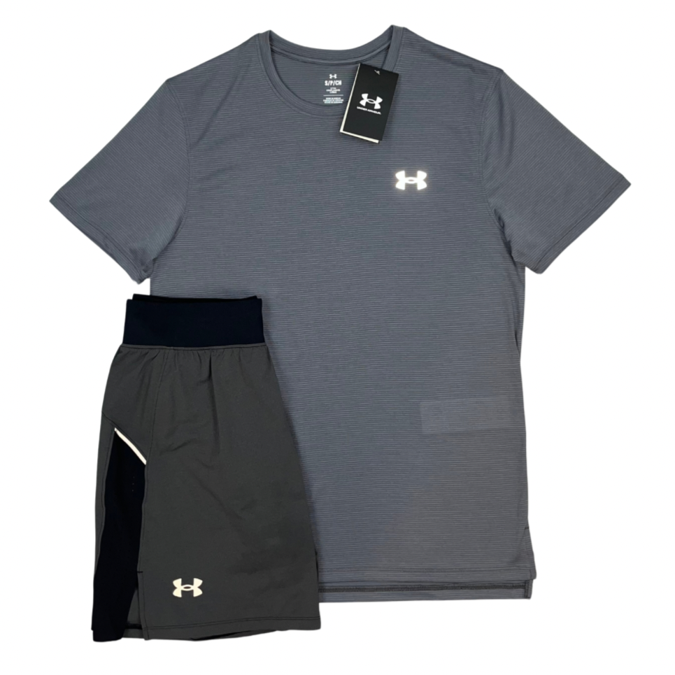UNDER ARMOUR STREAKER TSHIRT / LAUNCH SHORTS - ANTHRACITE GREY