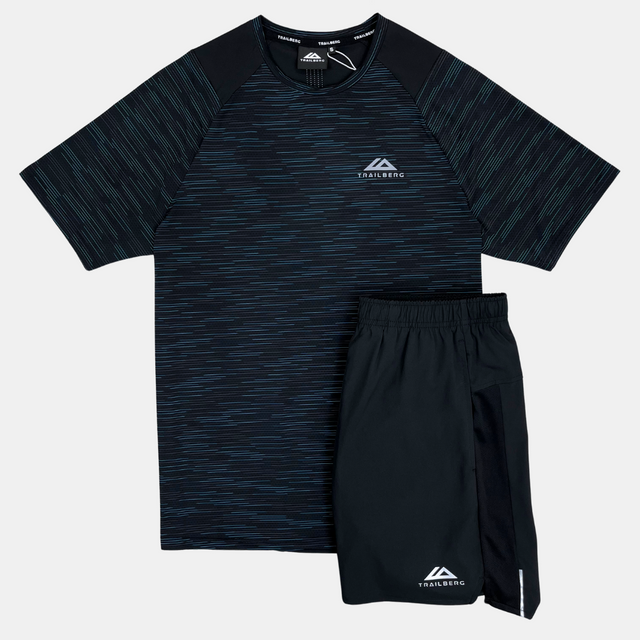 Trailberg Element T-Shirt / Essential Shorts Set - Black/Blue